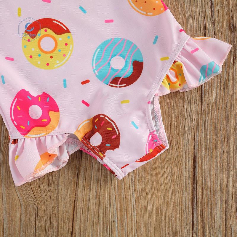 Qinlisey Breathable Little Girls One-piece Swimsuit, Summer Children Cute Crab/Donut Printing Sleeveless Swimwear for Vacation 6