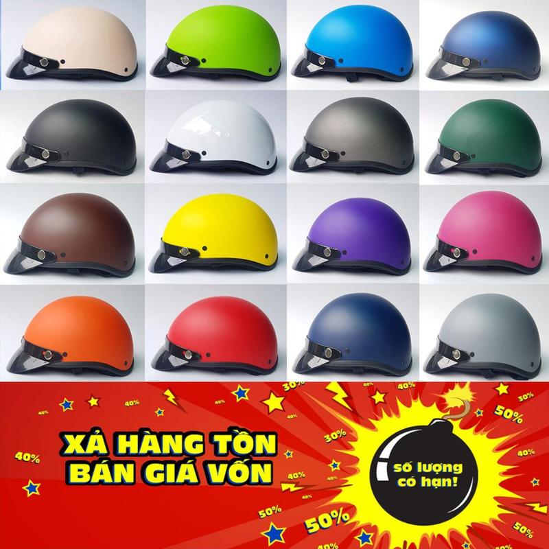  Nón Bảo Hiểm Nửa Đầu  luoi trai đen Như Hình 17 Màu - Nón 1 2 Cam Kết Chất Lượng ; hali mũi đen 