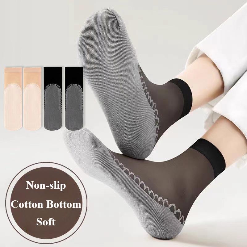 Thin Cotton Bottom Non-slip Stockings for Women Anti-snagging Durable Summer Transparent Crystal Short Socks 0