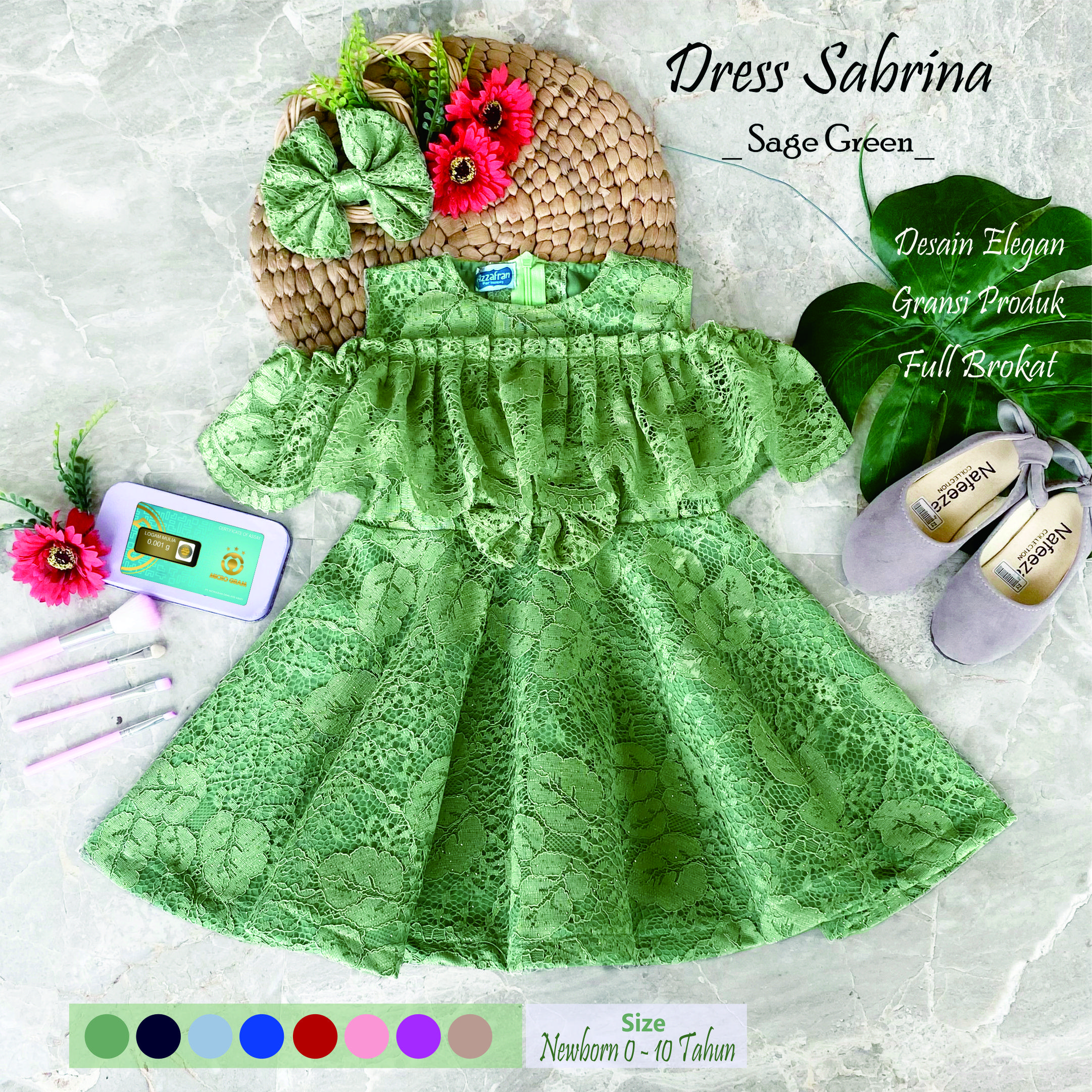 Gaun Dress Anak Perempuan Sabrina 0-10 Tahun Bahan Brokat Bayi Katun