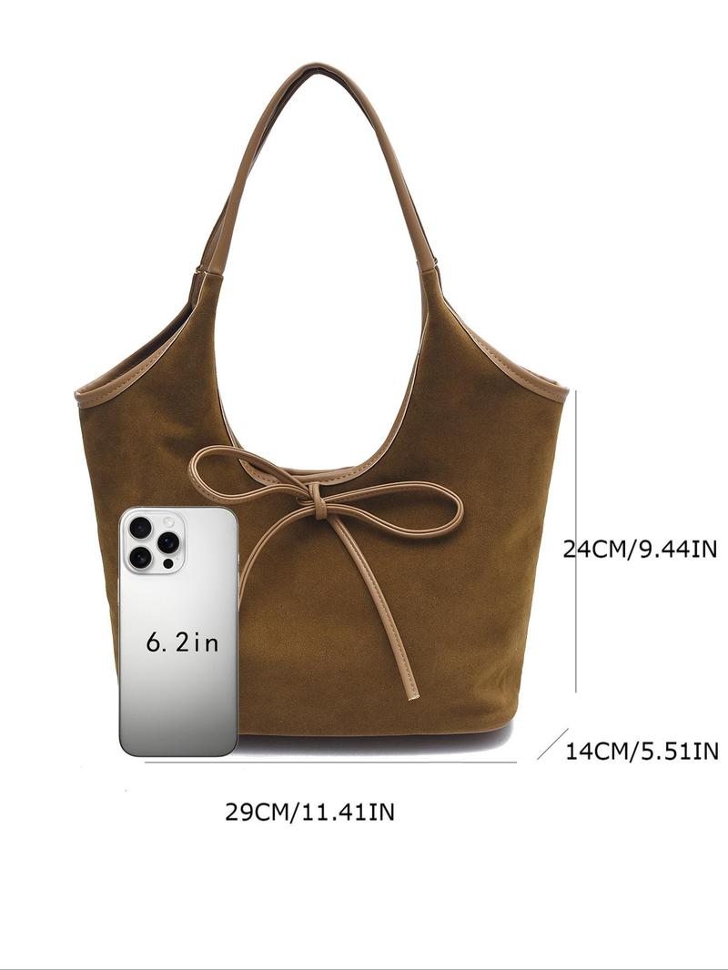 Product Introduction of Women's Elegant Bow Decorated Shoulder Bag, Fashionable Solid Color Large Capacity Bag for Daily Used, Casual Trendy Commuting Bag 9