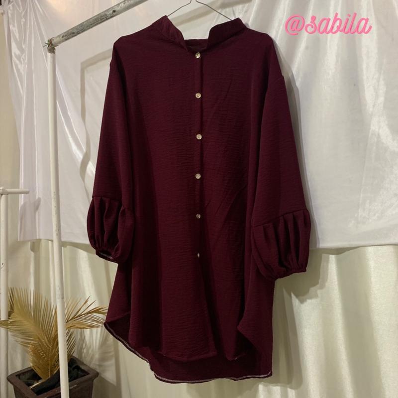 ADELA Kemeja Tunik Crinkle Airflow by Sabilakiyowo Muslim Nyaman Panjang Atasan Kancing 6