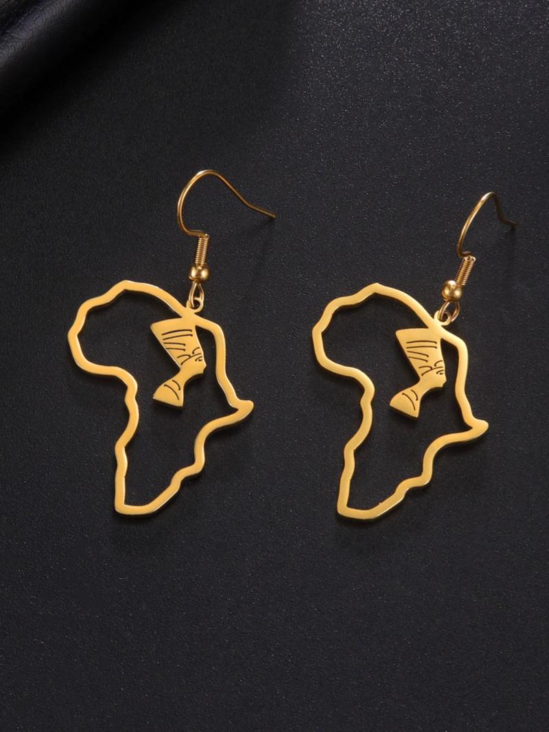 Product Introduction of Africa Map with Pharaoh Symbol Dangle Earrings (1 Pair), Hollow Out Drop Earrings for Women for Party, Daily Clothing Decor, Trendy All-match & Exquisite Jewelry for Birthday Gift 0