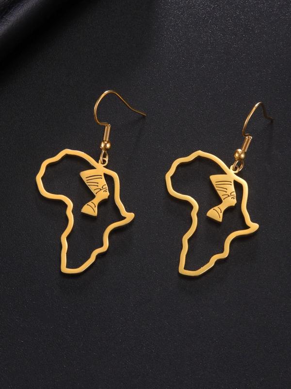 Africa Map with Pharaoh Symbol Dangle Earrings (1 Pair), Hollow Out Drop Earrings for Women for Party, Daily Clothing Decor, Trendy All-match & Exquisite Jewelry for Birthday Gift 0