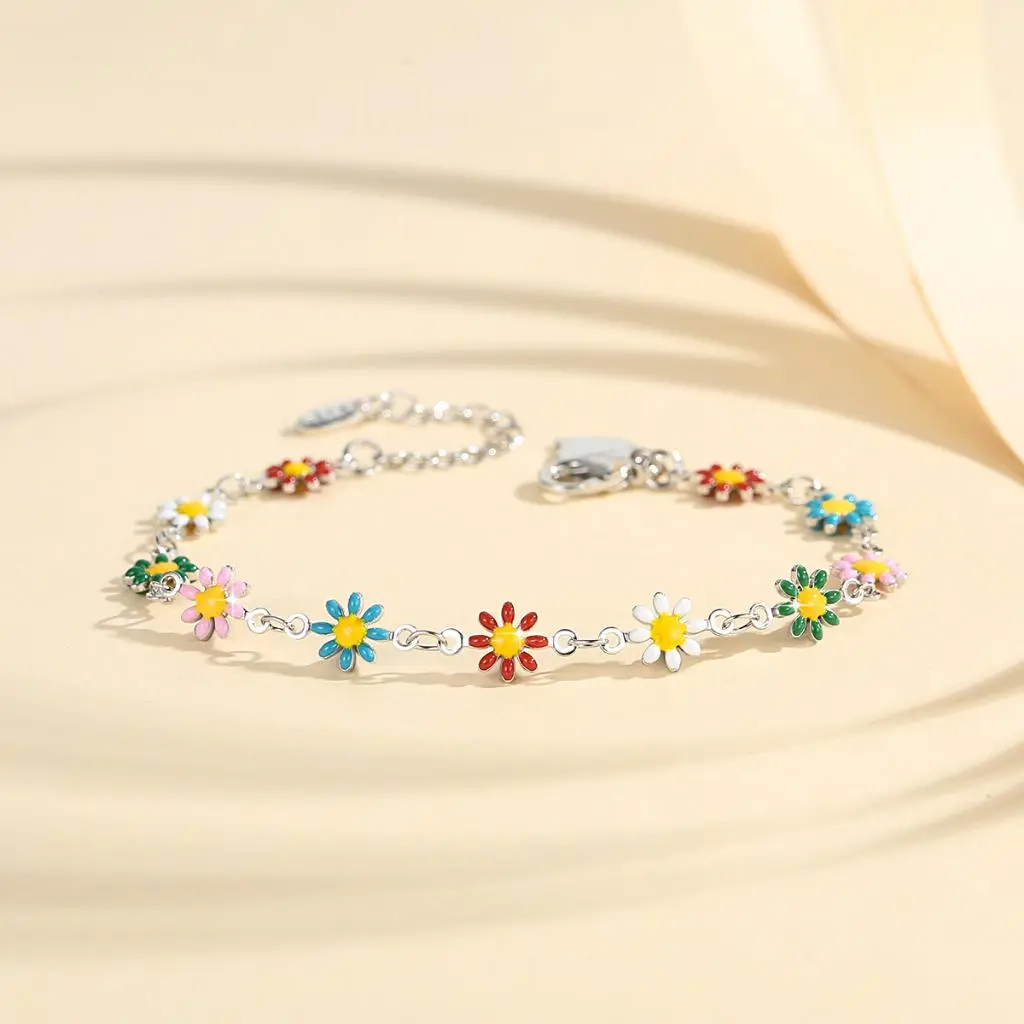 Lanme Jewelry Gelang Tangan Rantai Bunga Daisy Liontin Korea Lapis Emas Anti Karat Fashion Wanita Antikarat Antialergi Y246