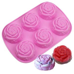 Molde de silicona en forma de rosa, 1 unidad con 6 cavidades, Molde para hornear hecho a mano para jabón, vela, pastel, chocolate, Herramientas de cocina para repostería