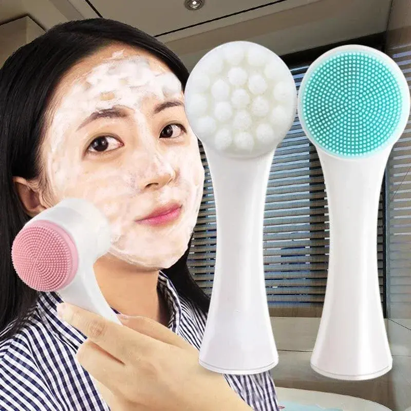 3d Làm Sạch Mặt Bàn Chải Massage Silica Gel Bàn Chải Hai Mặt Sữa Rửa Mặt Loại Bỏ Mụn Đầu Đen Tẩy Tế Bào Chết