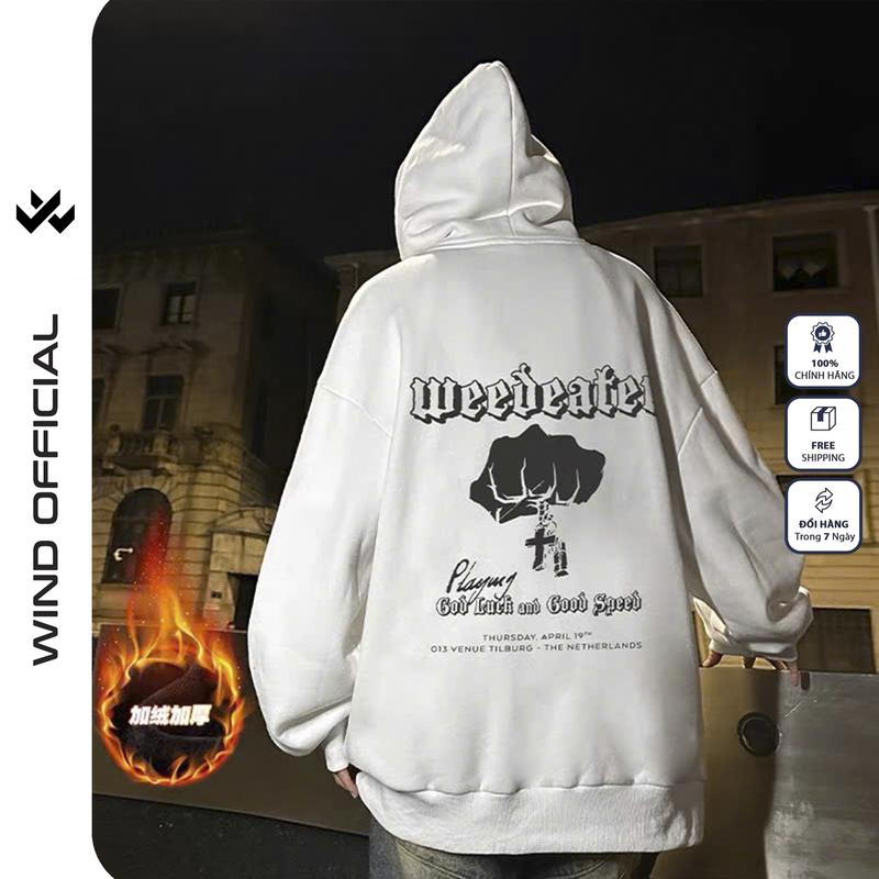 Product Introduction of Áo hoodie unisex form rộng WIND WEEDEATER hoodie nút bấm thời trang nam nữ nỉ bông oversize Menswear Dài Tay Tay Dài 4