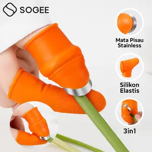 SOGEE - Pisau Jari Kupas Pelindung Jari Silicone dengan Pisau Stainless Cover Jempol Alat Panen & Petik Sayur Buah Karet Jempol Silikon Elastis Mata Pisau Stainless