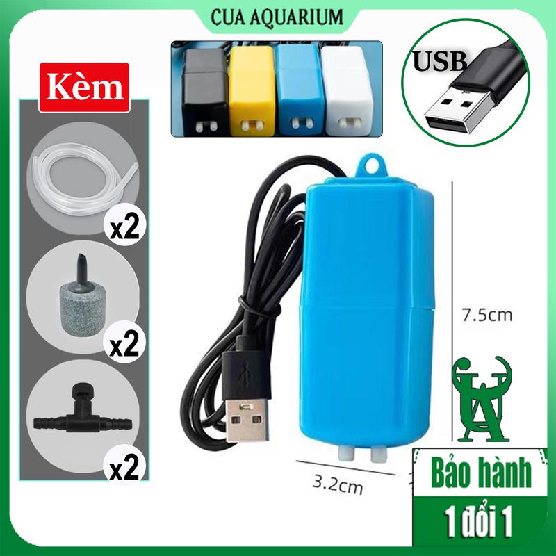Máy sủi oxy mini USB 2 vòi sục khí bể cá