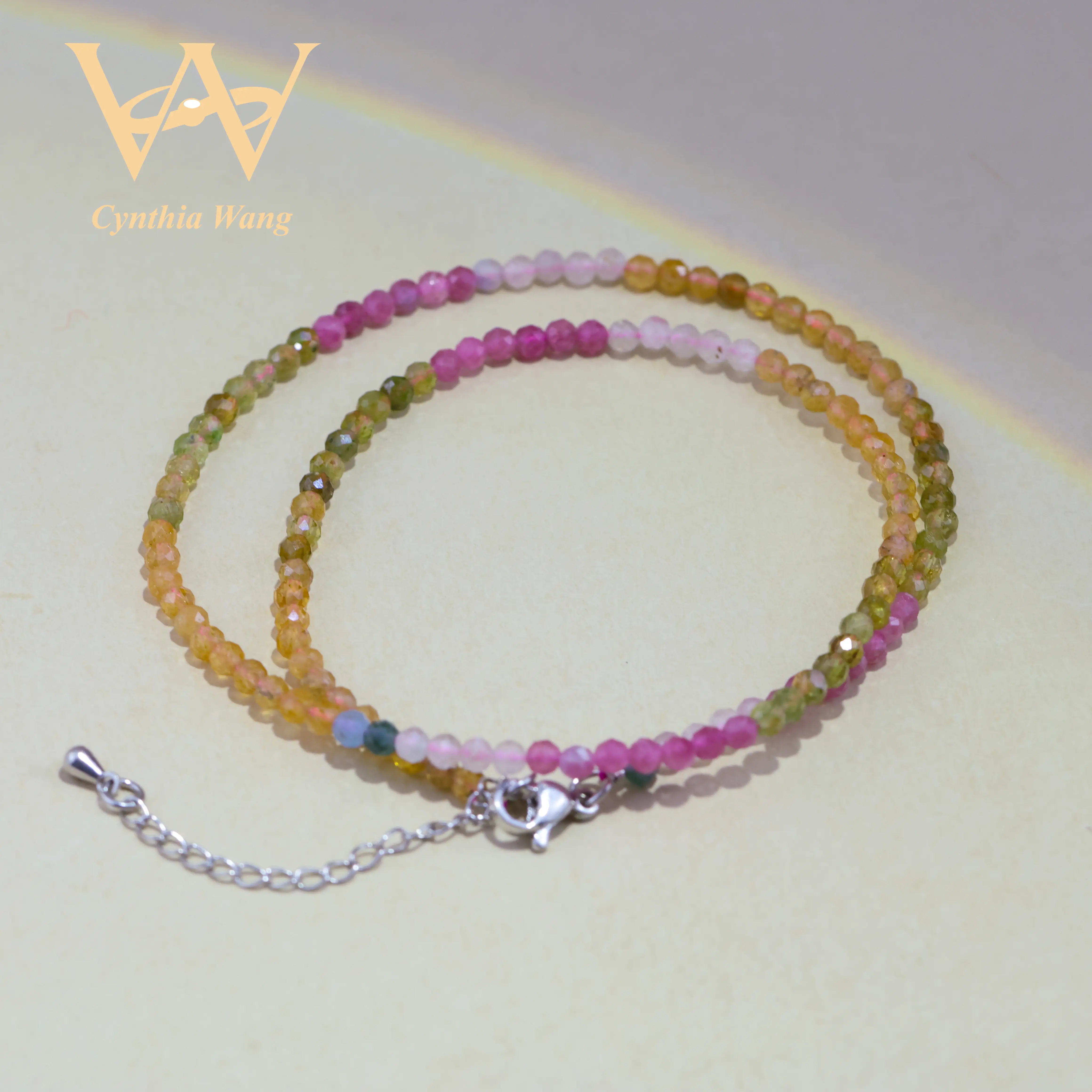 【#1042】Cynthia Wang 'Encounter Rainbow' Faceted Choker Necklace TO 18'' October