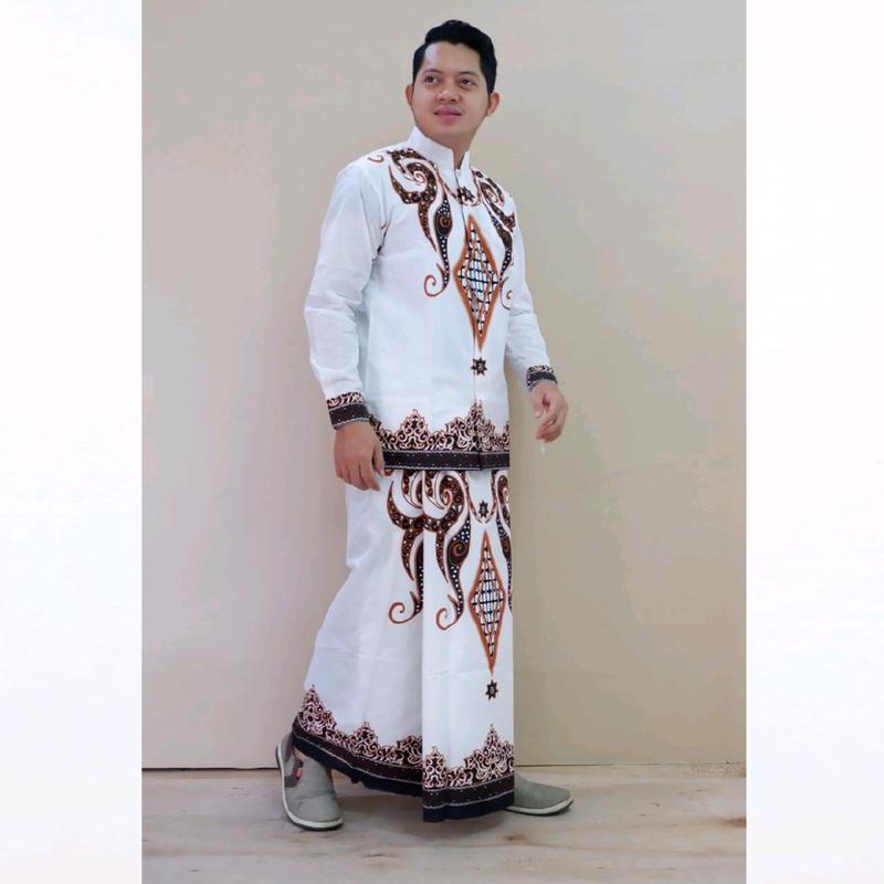 Baju kemeja koko setelan sarung batik solo full furing motif PERMATA PUTIH 3