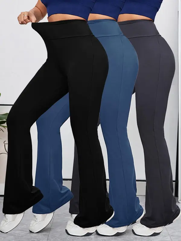 Women's Solid High Waist Flare Leg Sports Leggings, Casual Comfy Breathable Bell Bottom Trousers for Yoga Gym Workout Running, Ladies Sportswear for All Seasons 3