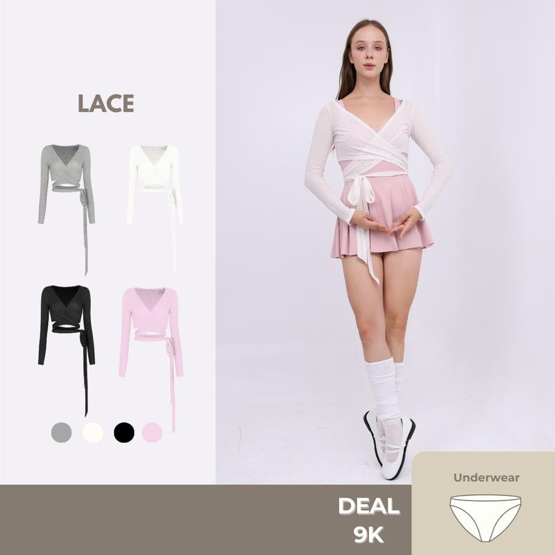 aeyo | Áo khoác cardigan tập gym yoga pilates tennis nữ LACE dây cột chéo, vải thun tăm mềm mịn Top 0