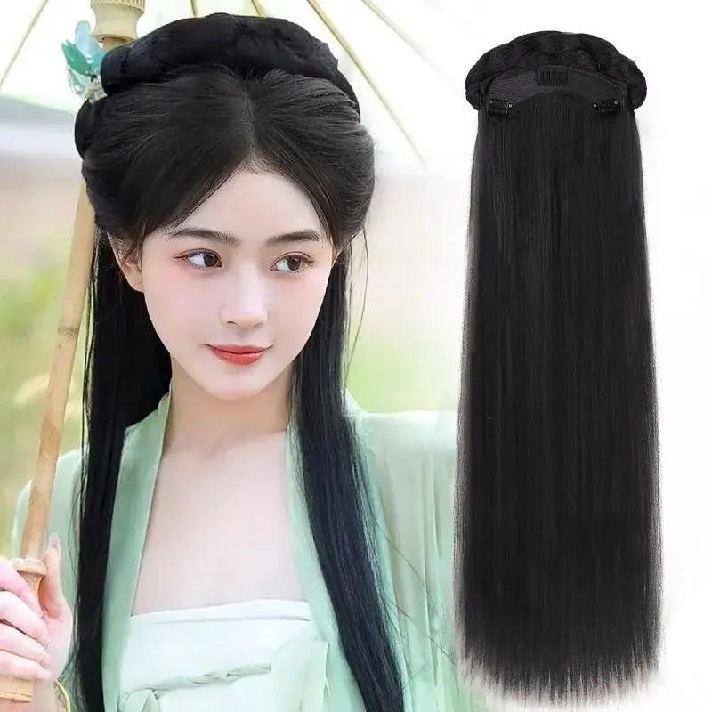 Hanfu Chignon, Đệm Tóc Trang Phục Cổ Xưa, Băng Đô Lười Một Mảnh Tóc Giả Bồng Bềnh Phụ Kiện Tóc Cổ, Phong Cách Mới Cho Năm 2024