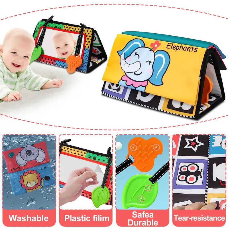 Foldable Floor Mirror Toys with Teethers for Sensory Montessori Development Crawl Toys High Contrast Toy (Not Sold in Combination), Back to School, Thanksgiving, Chrismats Gift Set 5