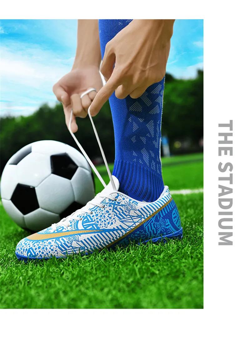 Product Introduction of High Quality Men Women Soccer Shoes Light Cleats Training Football Shoes Ankle Sport Long Spike Sneakers Turf Futsal Shoes Big Size 33-45 51