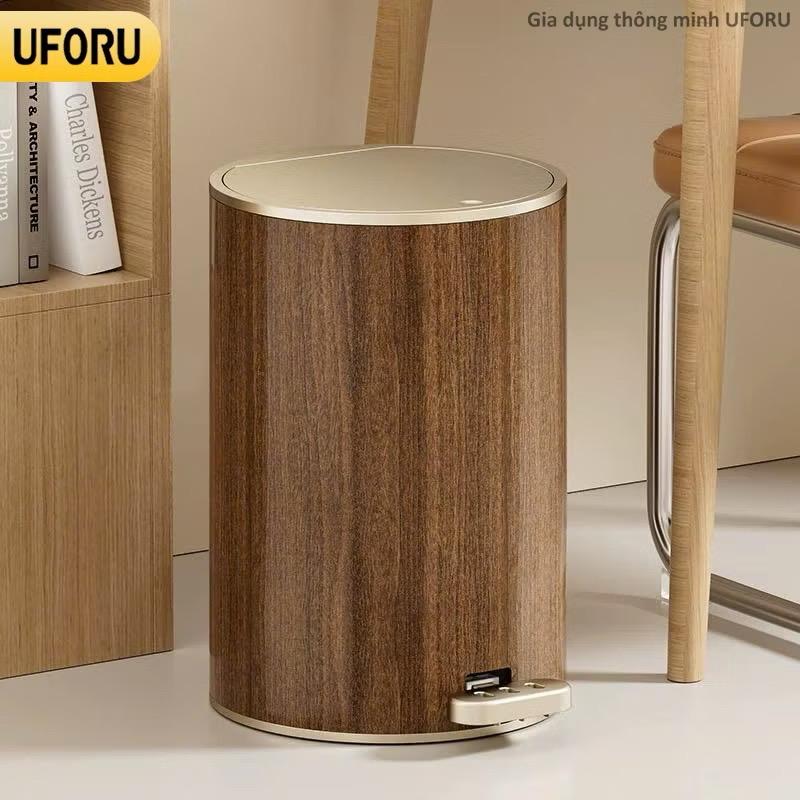 Thùng rác đạp chân ấn nút 2 in 1 UFORU chất liệu nhựa PP vân gỗ sang trọng kiểu dáng cao cấp hiện đại - UF710