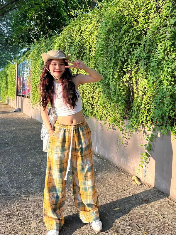 Quần caro ống rộng cap chun dây rút unisex năng động_BOIN.UNISEX