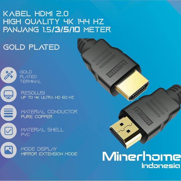 Jual Kabel HDMI 2.0 High Quality 1.5/3/5/10 Meter 4K 144Hz UHD FHD Gold ...