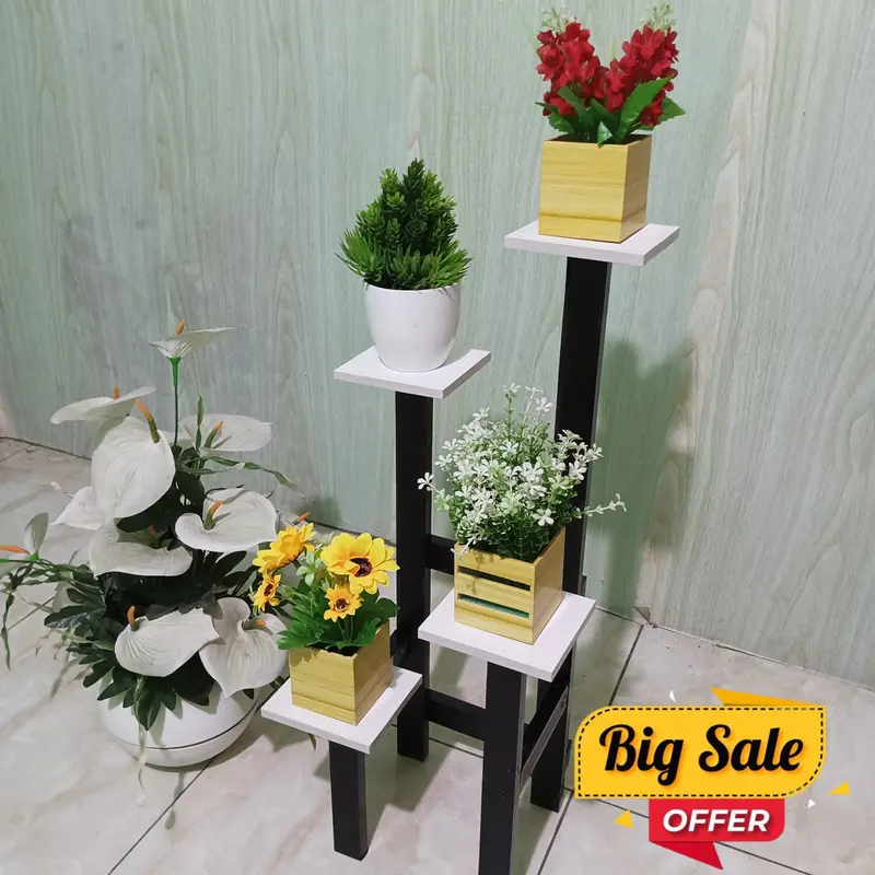 Rak bunga minimalis hiasan dekorasi rumah rak kayu tinggi 65 cm - WRSL65CM Dinding 4