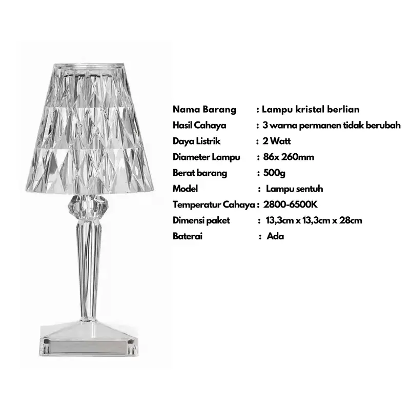 PPlus LAMPU MEJA CRISTAL USB  LAMPU SENSOR SENTUH / DEKORASI LAMPU MEJA CRYSTAL LAMP /Lampu Kamar Aesthetic / Lampu Malam LED / Lampu Tidur Aesthetic kristal 7