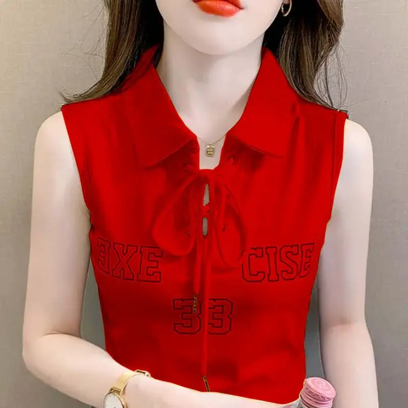 Áo Thun Không Tay Dây Đeo Thiết Kế Đáng Yêu, Dành Cho Nữ, Hàng Mới Về Mùa Hè 2024, Cổ Polo, Áo Vest Thời Trang, Dáng Ôm, Có In Chữ, Áo Nữ