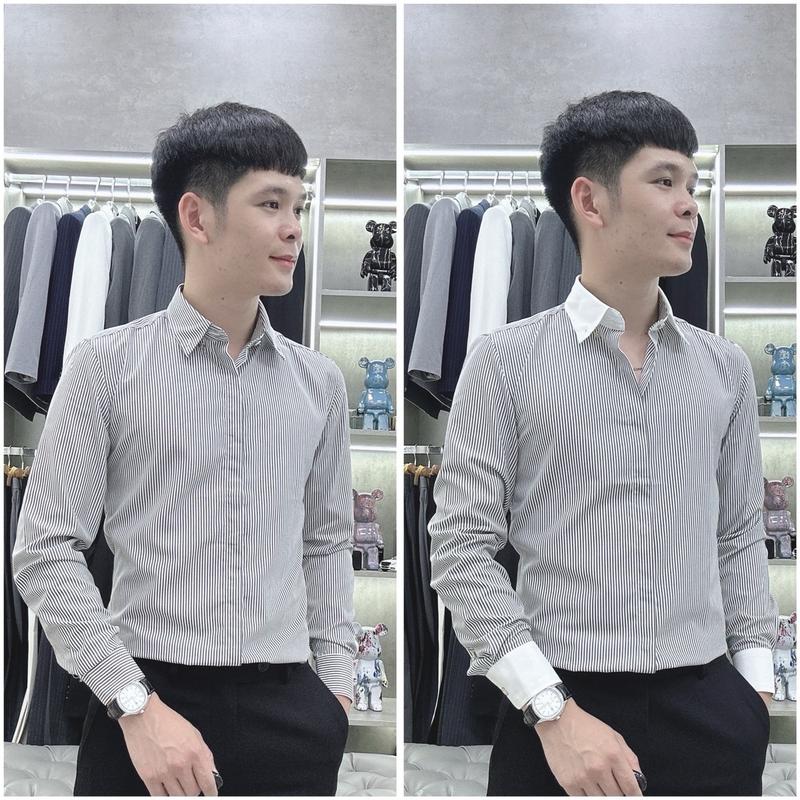 Áo sơ mi nam Luxury kẻ sọc đen trắng