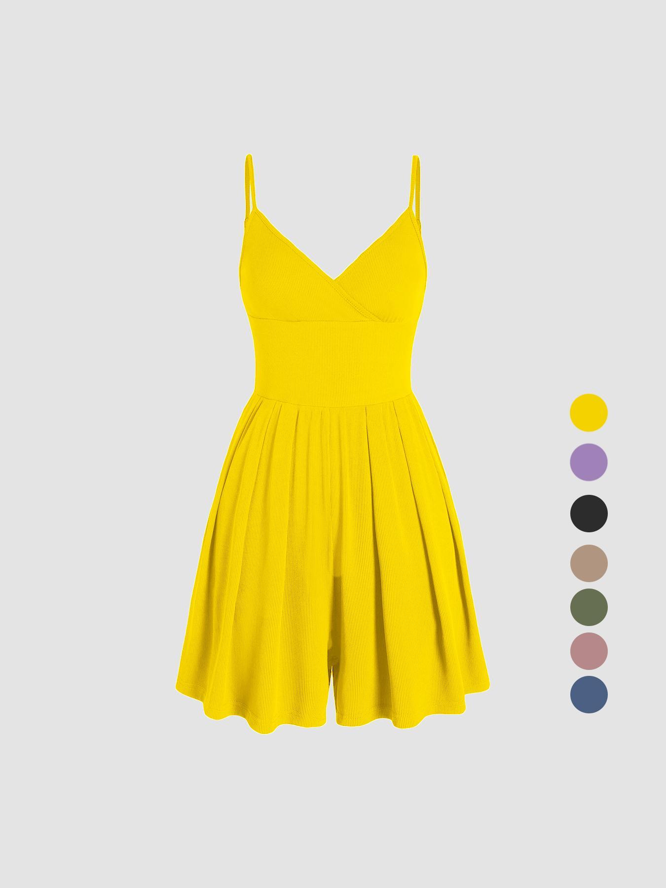 Women's Plain Backless Wrap Fitted Cami Romper, Casual Adjustable Spaghetti Strap Wide Leg Romper, Summer Outfits 2024, Ladies Clothes for Daily Wear