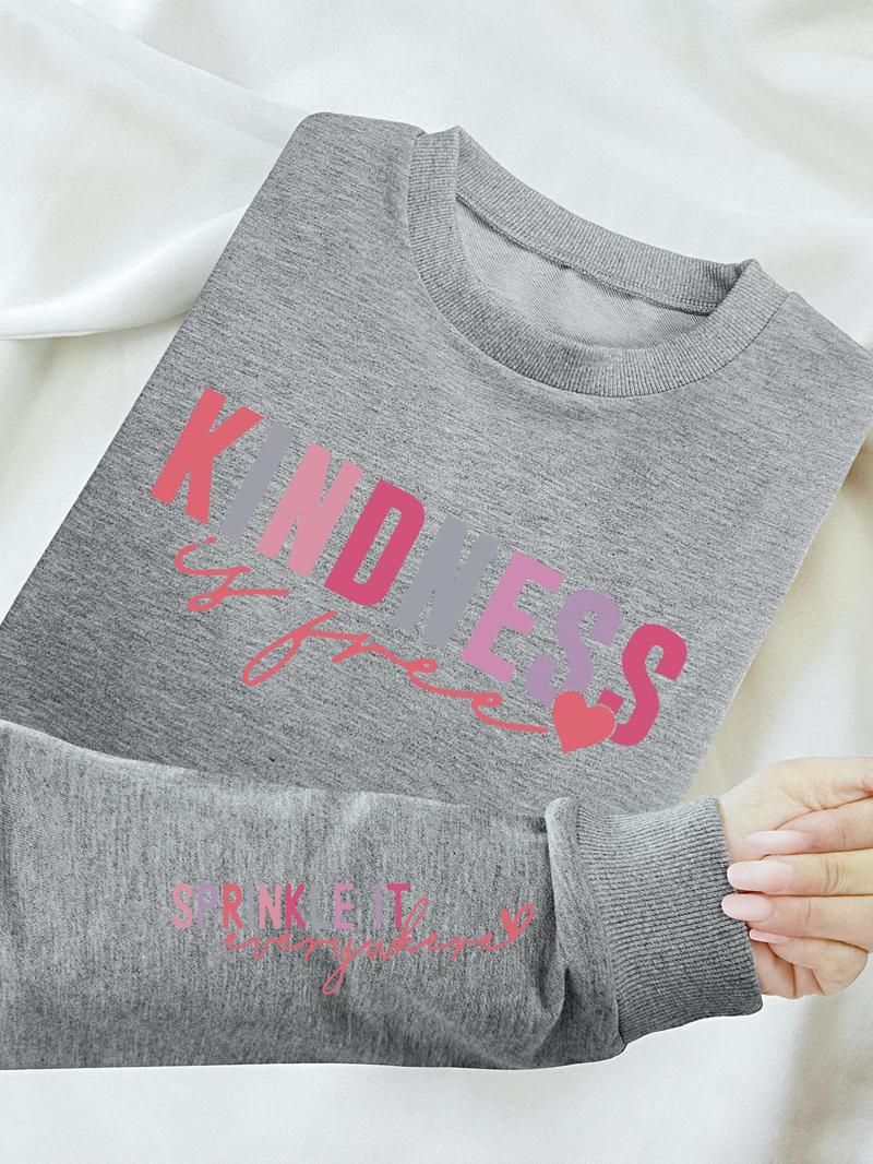 Product Introduction of Women's Heart & Letter Print Drop Shoulder Sweatshirt, Casual Long Sleeve Round Neck Pullover for Fall & Winter, Women's Clothes for Daily Wear 3