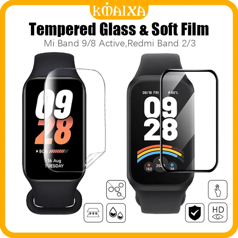 Anti Gores Soft / 3D Tempered Glass Film for Mi Band 9 8 Active/ Redmi Band 3 2 Screen Protector Acceesories for Jam Tangan Smartwatch Xiaomi Mi Smart Band 9 8 Active / Redmi Band 2 / Redmi Band 3