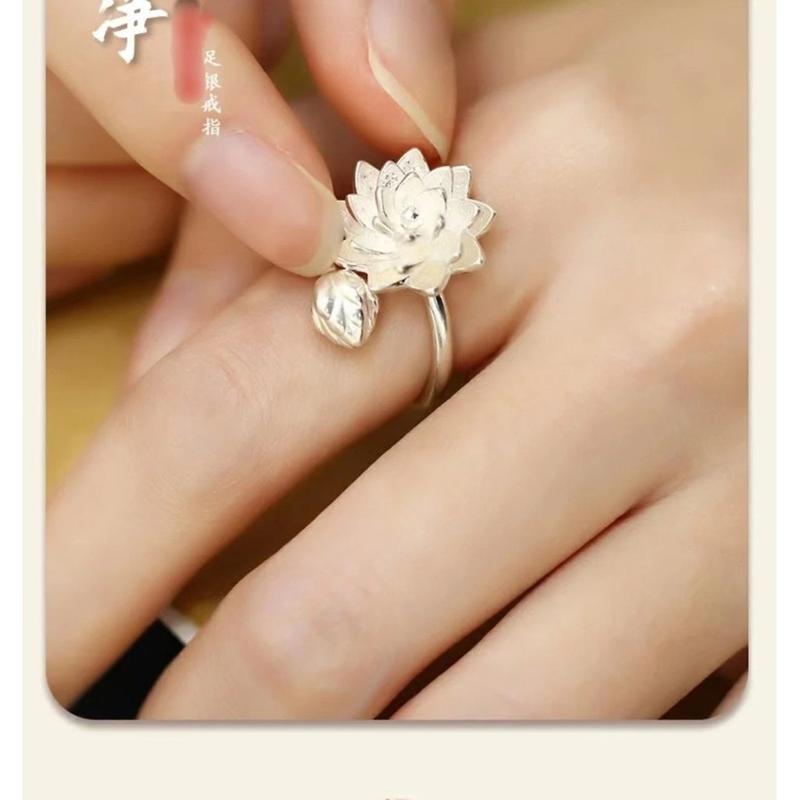 Nhẫn thời trang Trung Quốc dành cho phụ nữ, nhẫn phong cách cổ đại, thích hợp, nâng cao, không phai màu, mở, bàn tay béo lớn, cộng với kích thước, Màu bạc Hoa Voi Cua Đeo Tay 5