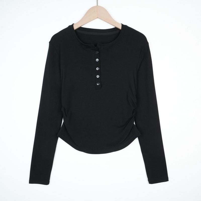 Áo Thun Nỉ Bigsize Dài Tay Cài Nút Chất Thun Co Giãn Dáng Ôm Nữ Women Top 6