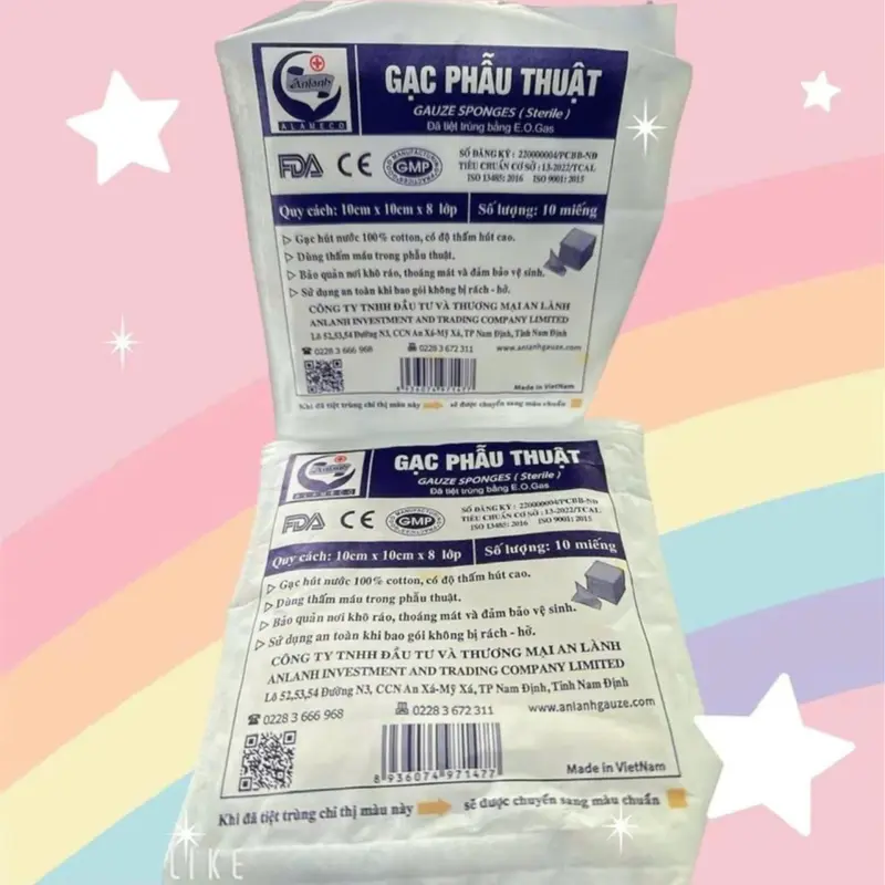 Combo 10 gói gạc phẫu thuật ( 100 MIẾNG) 10cmx10cmx8cm lớp , mềm mịn 0