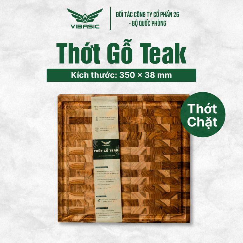 Thớt chặt gỗ Teak Vibasic ghép dựng block kích thước 350x350x38mm thớt vuông dùng để chặt