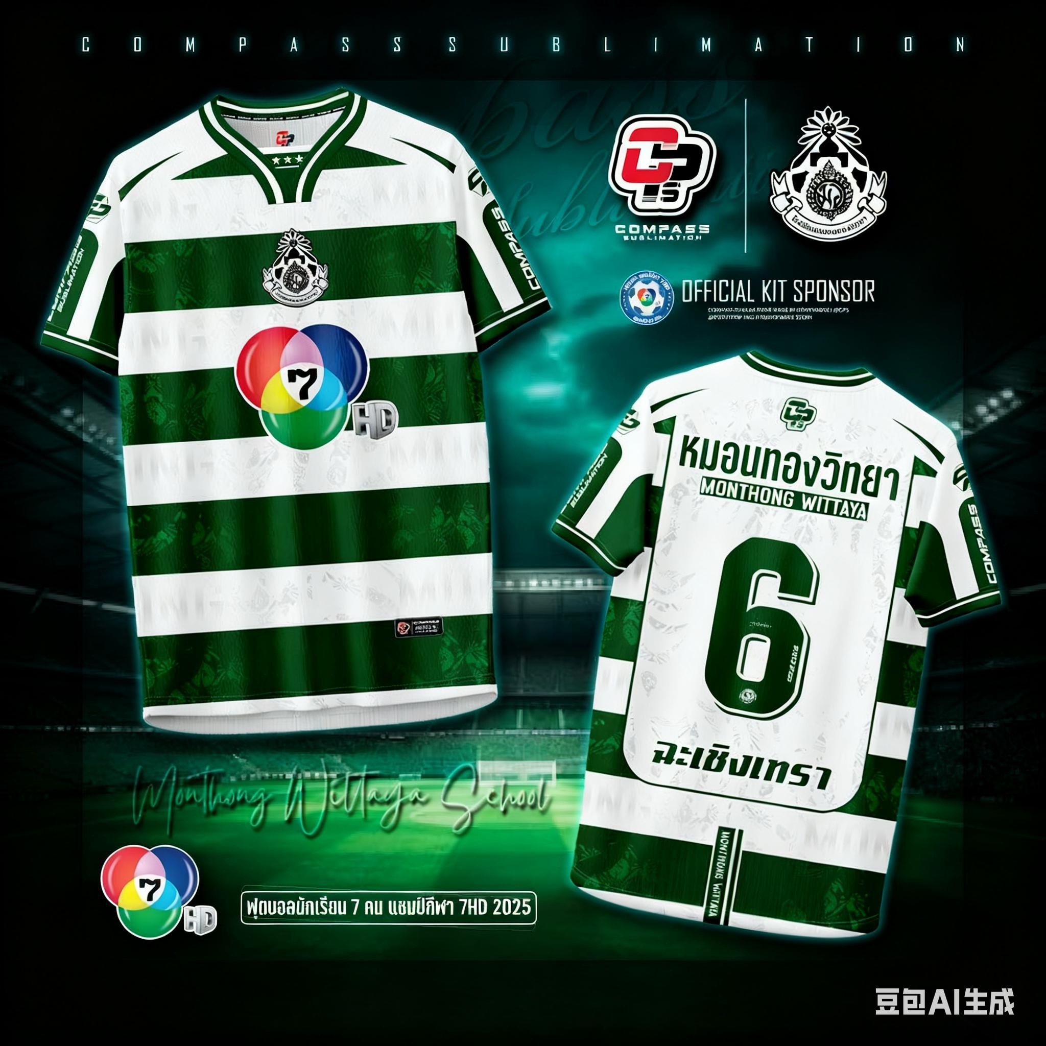 [Thai Football Jersey 2025 Limited Edition - Monthong Wittaya # 6 Green White Striped Soccer Uniform