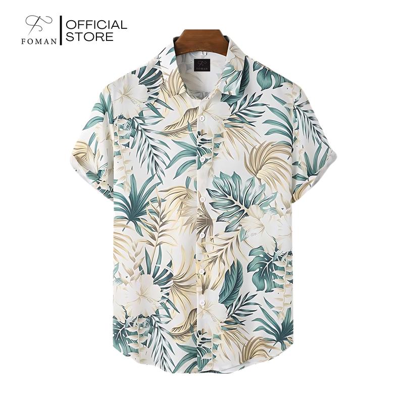 Áo sơ mi tay ngắn nam FOMAN chính hãng hoạ tiết Classic Hawaii vải Lụa Mango thoáng mát thấm hút mềm mịn không nhăn đầy màu sắc sang trọng Menswear Cổ Tròn