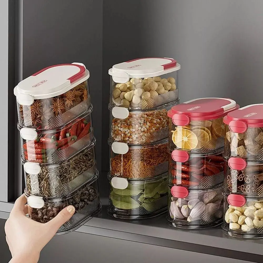 New Stackable Seasoning Box Set Dual Layer Portable Spice Jar Container Kitchen Space-saving Design Fresh Box