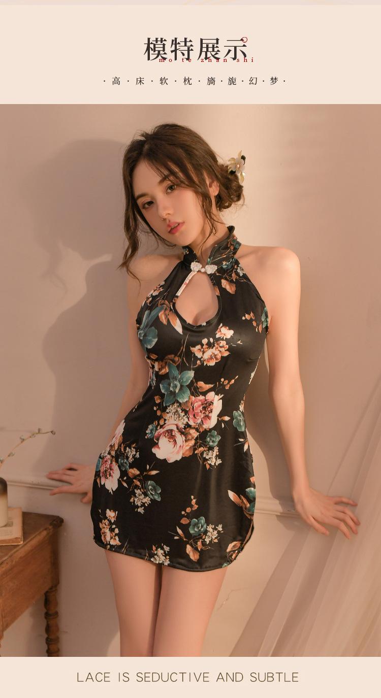 Product Introduction of Sexy large size sexy cheongsam pajamas new hot waist high waist slit hip-coverage pajamas nightgown Loungewear Nightwear Womenswear Lady Women Comfort Homewear Sleeveless Floral Lingerie sexy  pajamas brandy melville  shorts  pjs 6