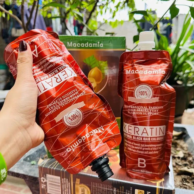 Nhuộm Đen / Nâu Macadamia 500mlx2 ( không dính da đầu) Phủ bạc không dính da đầu Nhuộm đen Keratin Nhuộm đen maca Đổi Màu Tóc Nhuộm Tóc Nữ Women Dưỡng Tóc 4