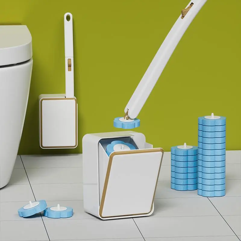 Wall Mounted Toilet Brush Set, 1 Set Including Toilet Brush & Replacement Heads, 360 Degree Rotatable Toilet Brush, Bathroom Cleaning Tool