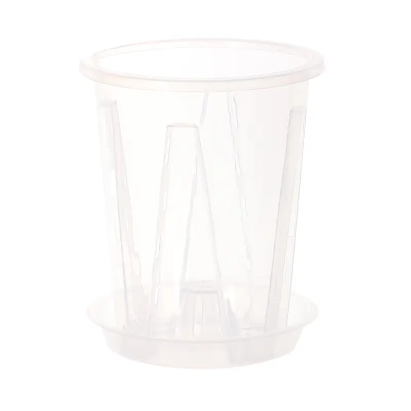 1Pc Root Control Transparent Flower Pot With Tray For Phalaenopsis Orchid Planting With Stomata Flower Pot Home Gardening Decor
