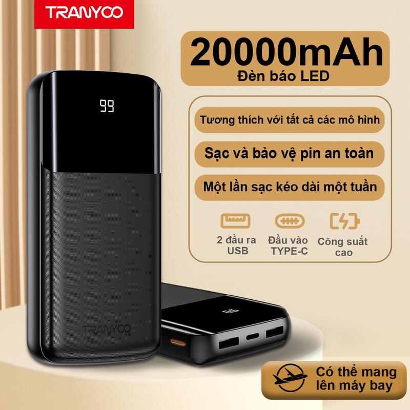 TRANYOO Sạc Dự Phòng 20000mAh Màn Hình Led LCD Hiển Thị Phần Trăm Pin D08 DO9 PD10W Kèm Cáp Dữ Liệu giao diện USB kép chất lượng cao Phụ Kiện Pin Dự Phòng