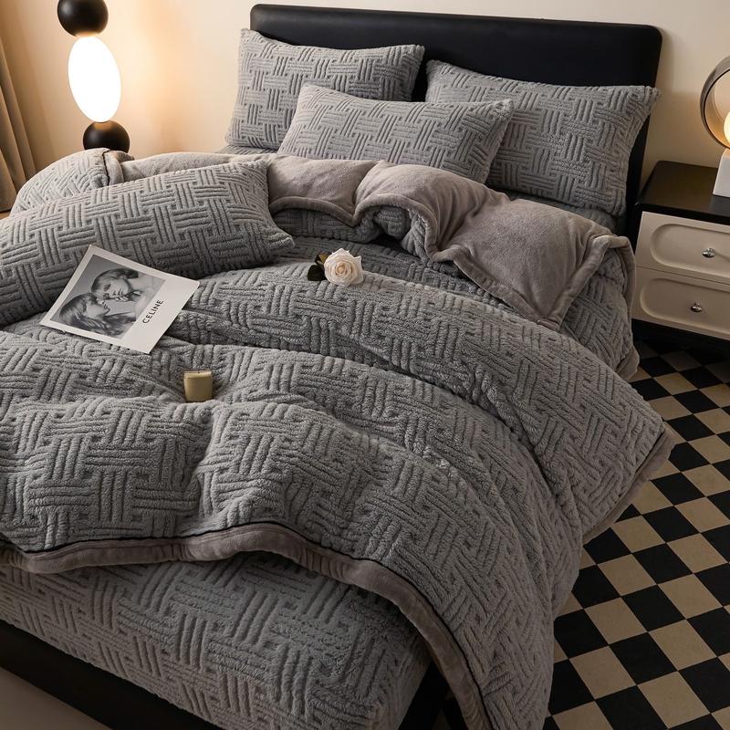 Bộ Chăn Ga Gối Nỉ Nhung Sang Trọng, Lịch Lãm- Set 4 Món Gồm: 2 Vỏ Gối Đầu, 1 Ga Trải Giường, 1 Vỏ Chăn