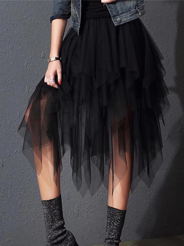 Women's Asymmetrical Hem Tiered Layer Tulle Skirt, Elegant High Waist Midi Skirt for Party Holiday Vacation, Ladies Summer Clothes, Fashion Outfit for Summer Valentine's Day, gift 3