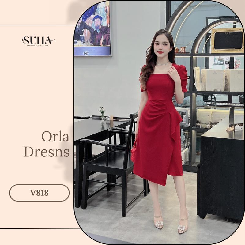 Váy thiết kế nhún eo cổ vuông Orla Dress V818 - SUHA Fashion Nữ Women Màu Đỏ