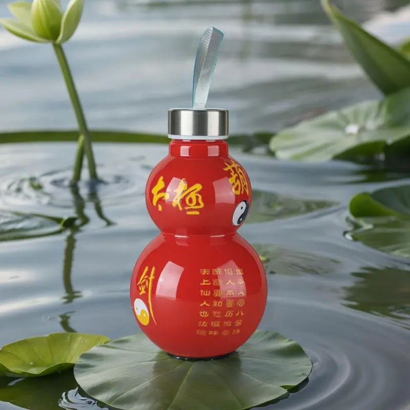 Cốc Nước Thể Thao, Thiết Kế Hình Quả Bầu, Phong Cách Phương Đông, Thần Thoại Đen, Được Làm Bằng Nhựa, Thích Hợp Cho Học Sinh, Nam Và Nữ, Ưa Nhìn, Cầm Tay, Lý Tưởng Để Đựng Nước 4