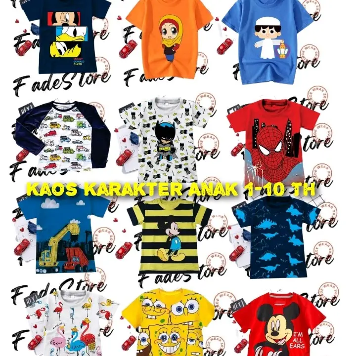 KAOS KARAKTER HARIAN ANAK | KAOS MURAH ANAK LAKI PEREMPUAN 1/2/3/4/5/6/7/8/9/10 Katun
