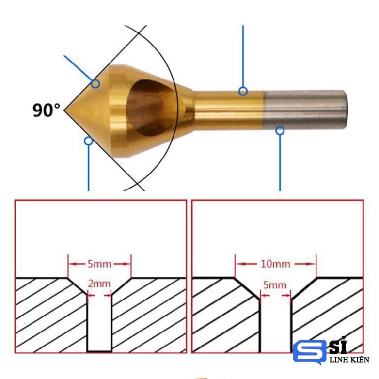 BỘ 4 MŨI DOA LỖ kim khí DẠNG ĐẦU NÓN LỖ PHAY XIÊN 2-20MM PHỦ TITANIUM 4
