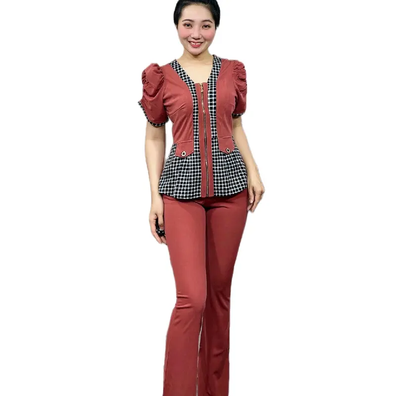 MS: 1072 Set Vest Phối Caro Kết Hợp Khóa Kéo  (Form Quần ống loe ) Lưng bản thun - Xưởng PA_chuyên thời trang  -Freesize nữ (dưới 62kg_eo dưới 80cm)  - Có 5 màu - Chất Thun Mỹ - Phù hợp đi tiệc, dạo phố, xem phim, coffee,.... 0